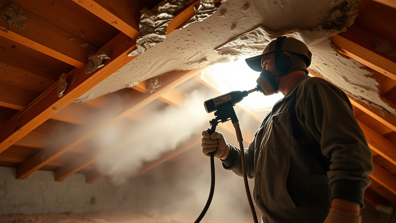 Technician spray-applying closed-cell spray foam insulation to a roof deck in a Peoria, Arizona attic