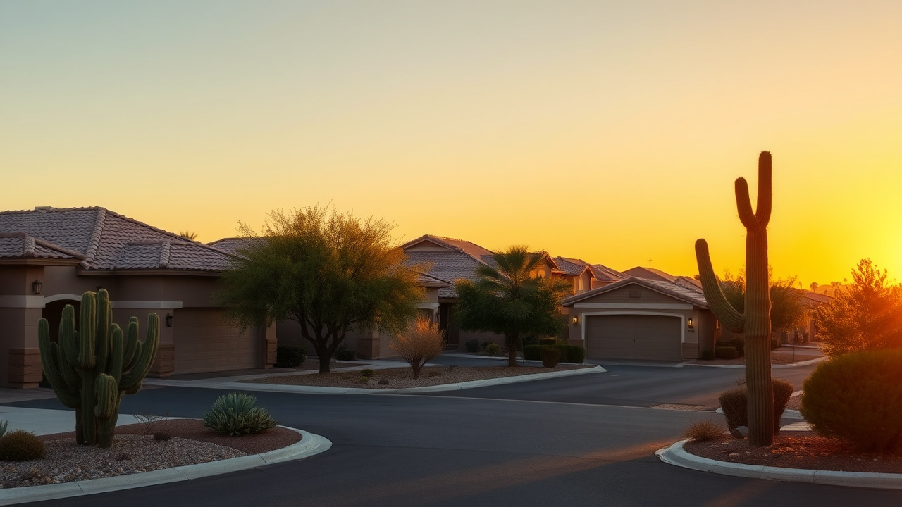 Suburban Peoria, Arizona neighborhood with stucco homes and desert landscaping